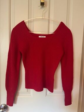 Madewell Red Ribbed Scoop-Neck Sweater